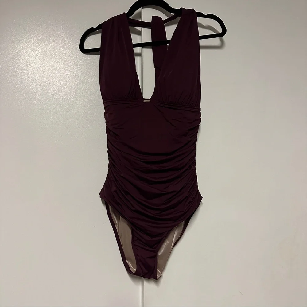 Victoria's Secret Padded Shaping Ruched One Piece Swimsuit Burgundy Size Large - Picture 1 of 7
